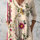 Ragna | Beige Longbluse mit V-Ausschnitt