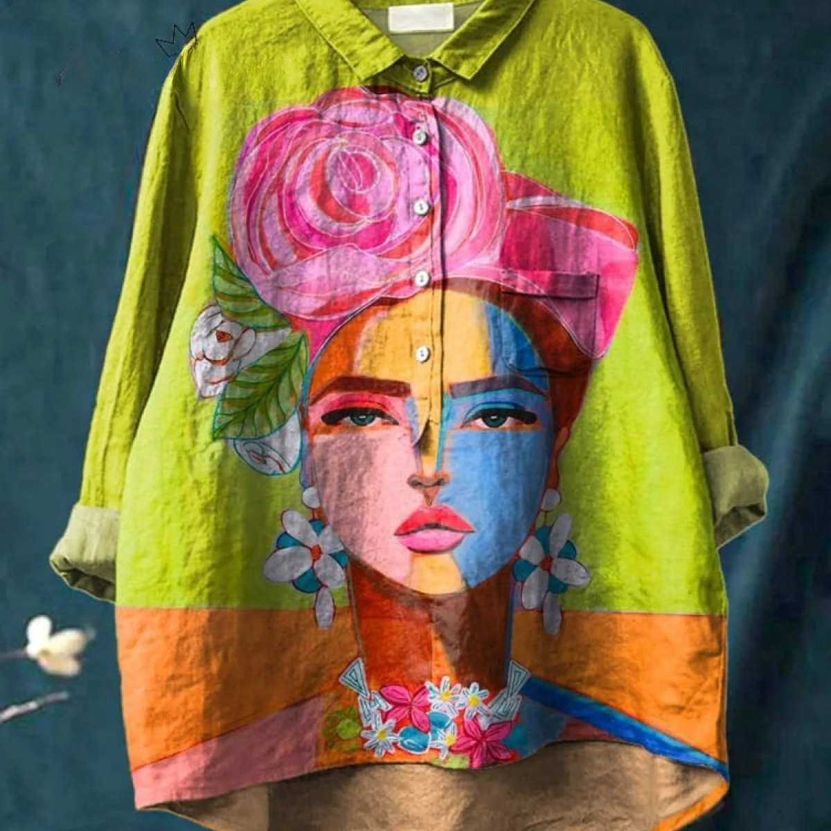 Martha | Legeres T-Shirt mit Frida-Porträt in Ölprint
