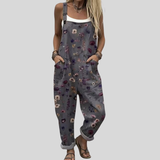 Ursula | Graue Latzhose mit bunten Blümchen
