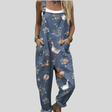 Manuela | Latzhose mit Gänse-Motiv Blau