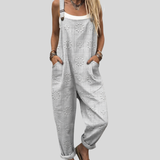 Claudia | Graue Latzhose mit Blütenmuster