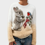 Lucy - Plüschiger Pullover mit weihnachtlichem Hasen