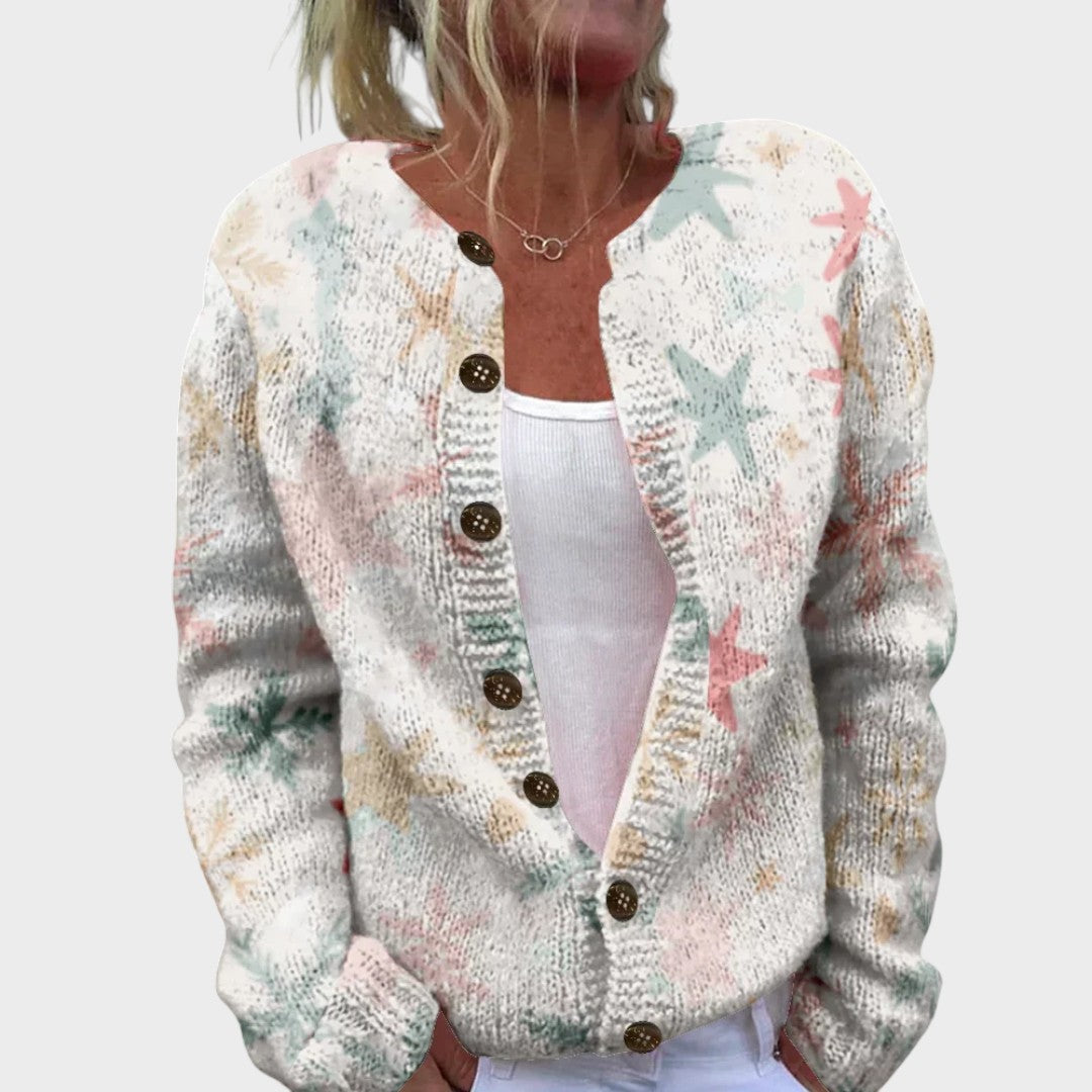 Lenore – Strickjacke in Weiß mit rosa Rosen