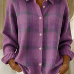 Rosalie – Karo-Hemdjacke in gedämpftem Mauve mit Pflaumentönen – Elara München
