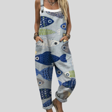 Tanja | Latzhose mit Fisch-Motiv Blau