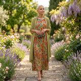 Helene | Langes Blumenkleid mit passender Weste