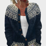 Meike – Strickjacke mit Blüten auf Marineblau