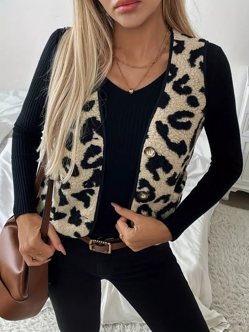 Melitta Kunstpelz-Weste im Leopardenmuster, weitere Ansicht – Elara München