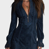 Franziska | Blaues Mini-Kleid aus Wildleder mit Spitze