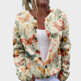 Cordelia – Strickjacke in Creme mit grünen Blättern