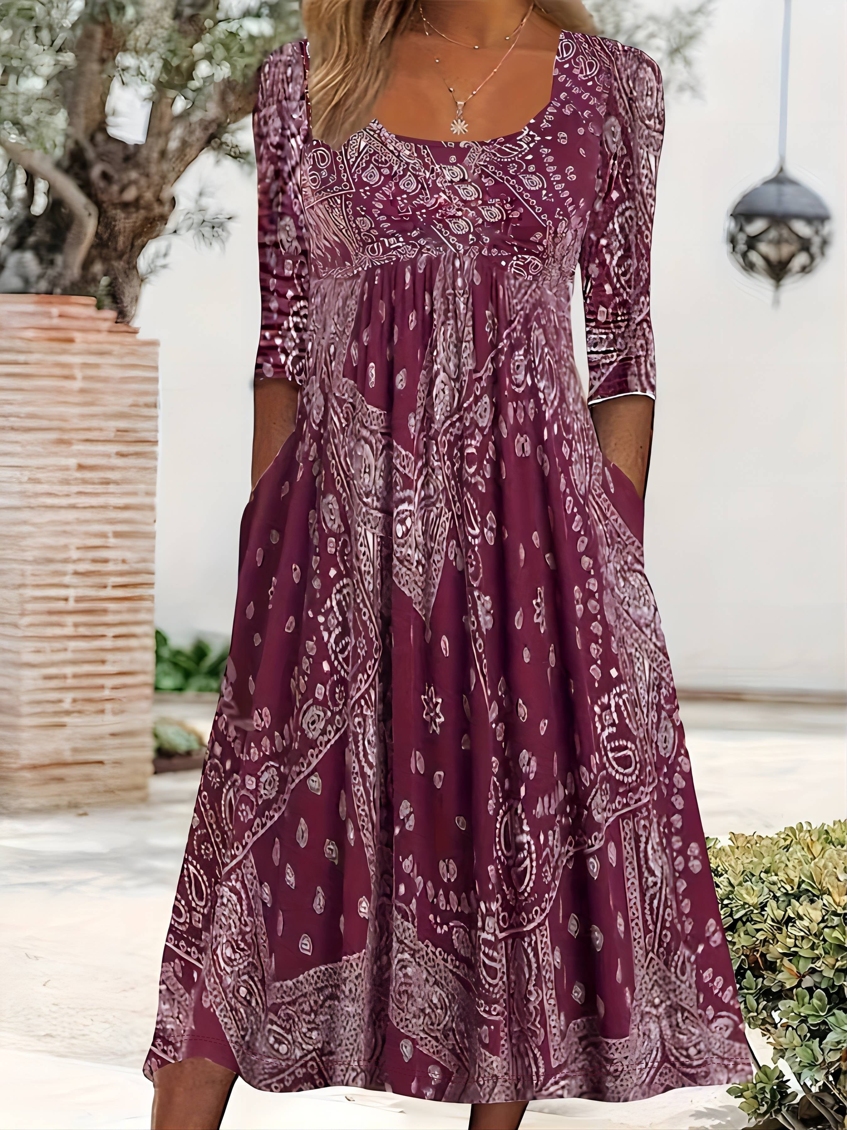 ELOWEN | MIDI-KLEID MIT LANGEN ÄRMELN CASUAL
