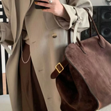 Große Wildleder Handtasche Damen – Umhängetasche Echtleder mit Reißverschluss
