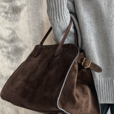 Große Wildleder Handtasche Damen – Umhängetasche Echtleder mit Reißverschluss