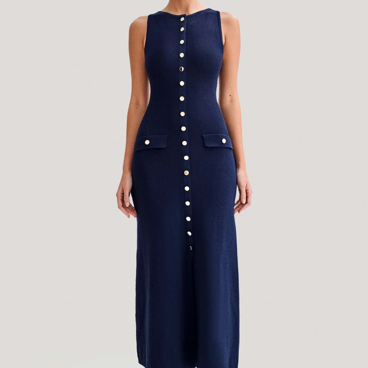 Christel | Ärmelloses Strickkleid mit Knöpfen
