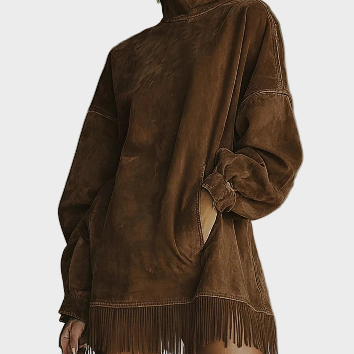 Kleid aus Fausz Suede mit Rollkragen und Fransen