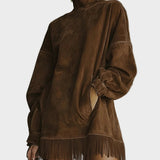 Kleid aus Fausz Suede mit Rollkragen und Fransen