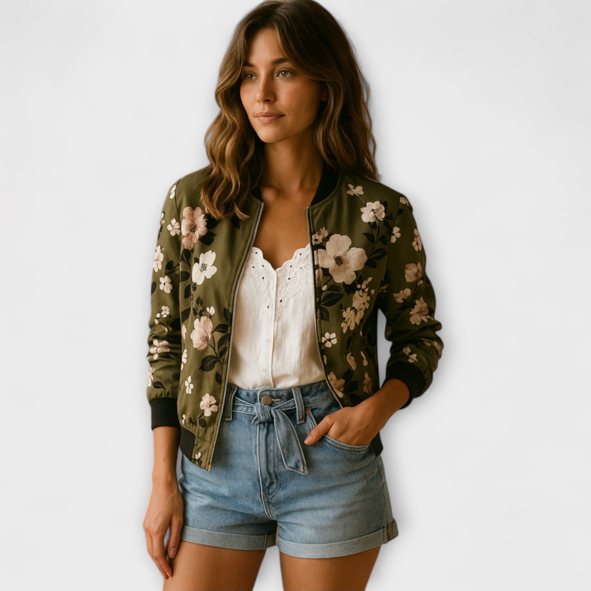 Andreia - Elegante Bomberjacke mit floralen Mustern