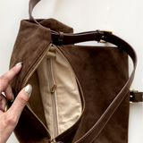 Umhängetasche Damen Wildleder – Vegane Crossbody Tasche Braun Kompakt