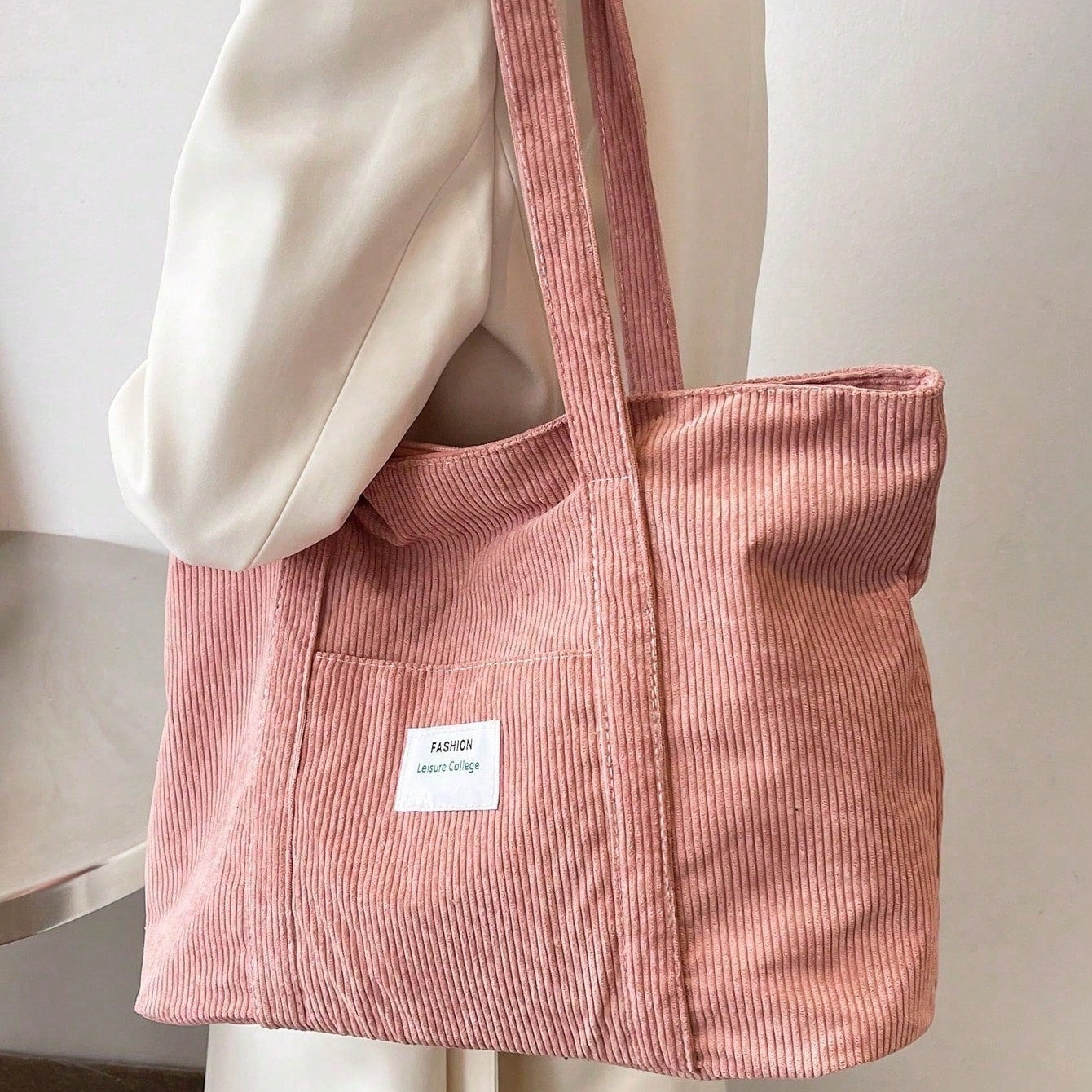 Damen Große Cord Tote Tasche – Weiche Alltags Schultertasche