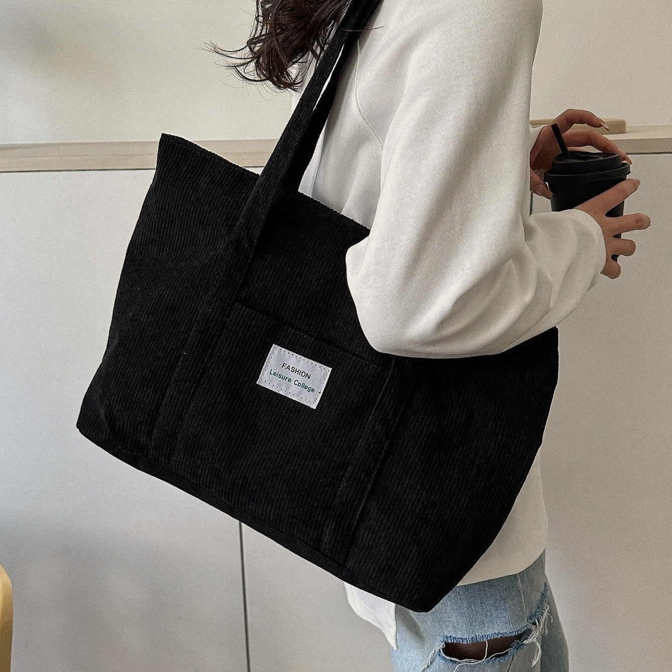 Damen Große Cord Tote Tasche – Weiche Alltags Schultertasche