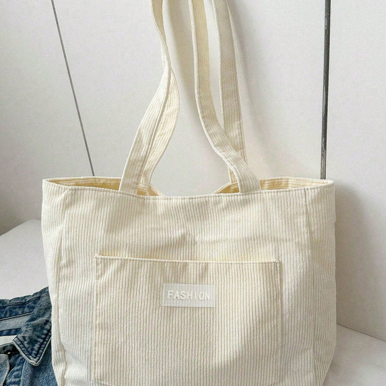 Damen Große Cord Tote Tasche – Weiche Alltags Schultertasche