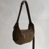 Vintage Schwarze Suedette Dumpling Tasche – Vegane Schultertasche