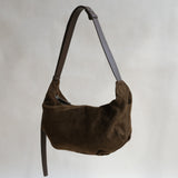 Vintage Schwarze Suedette Dumpling Tasche – Vegane Schultertasche