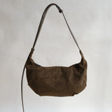 Vintage Schwarze Suedette Dumpling Tasche – Vegane Schultertasche