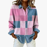 Paula – karierter Strickcardigan in Blau und Rosa