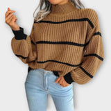Charlotte | Rollkragenpullover mit Streifen in Khaki