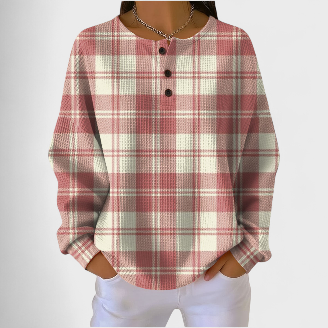 Emilie – rosa Pullover mit Karomuster