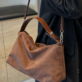Wildleder Handtasche Damen – Vintage Umhängetasche mit Reißverschluss