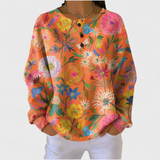 Faustine - Oranger Pullover mit buntem Blumenmuster