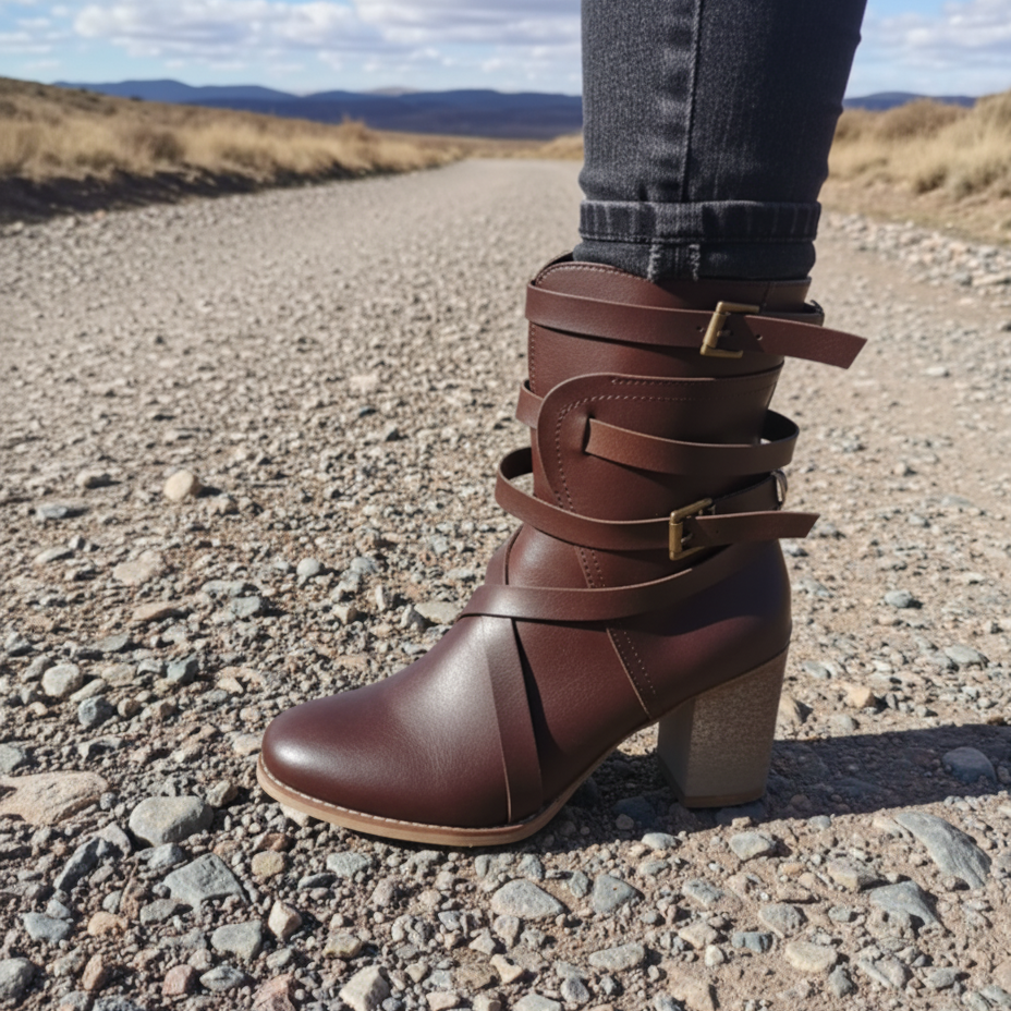 Marta | Stiefelette mit Schnallenriemen in Kaffeebraun