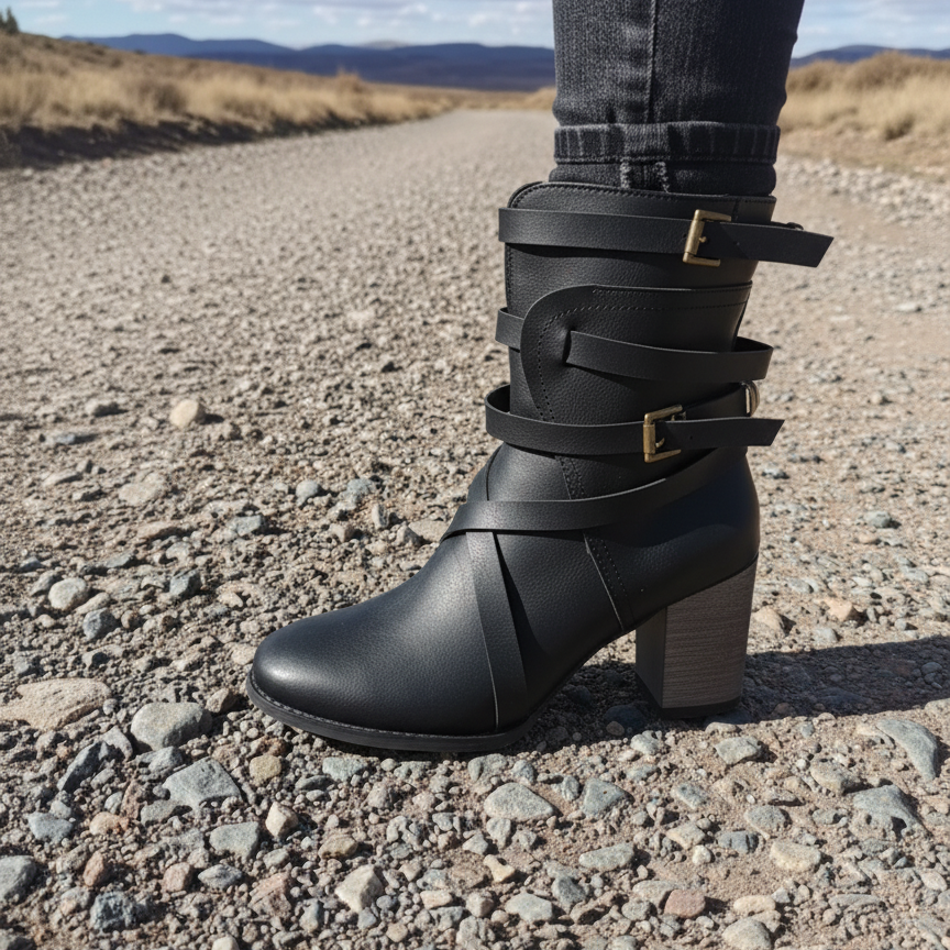 Marta | Stiefelette mit Schnallenriemen in Kaffeebraun