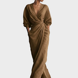 Marta | Maxikleid aus Leinen mit V-Ausschnitt