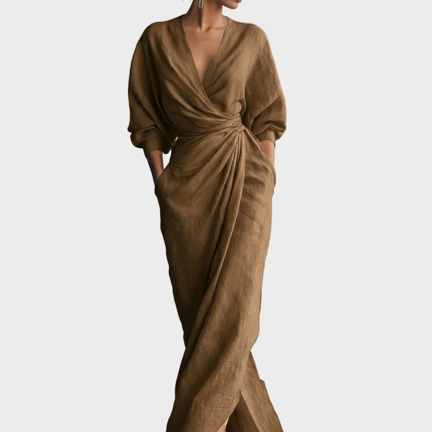 Marta | Maxikleid aus Leinen mit V-Ausschnitt