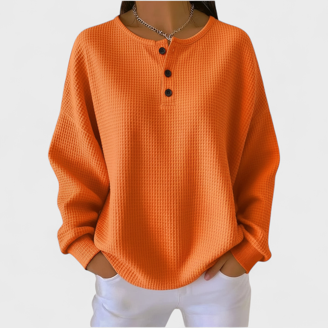 Hélène – oranger Pullover aus weichem Waffelstrick