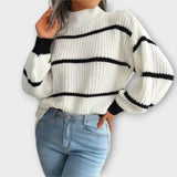 Charlotte | Rollkragenpullover mit Streifen in Khaki