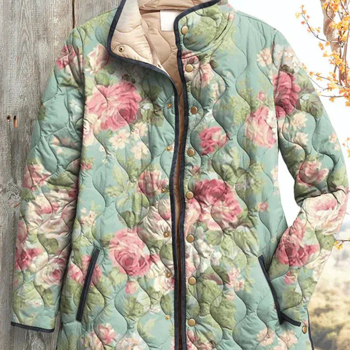 Mathilde Steppjacke mit Blumenmuster in Mintgrün, weitere Ansicht – Elara München