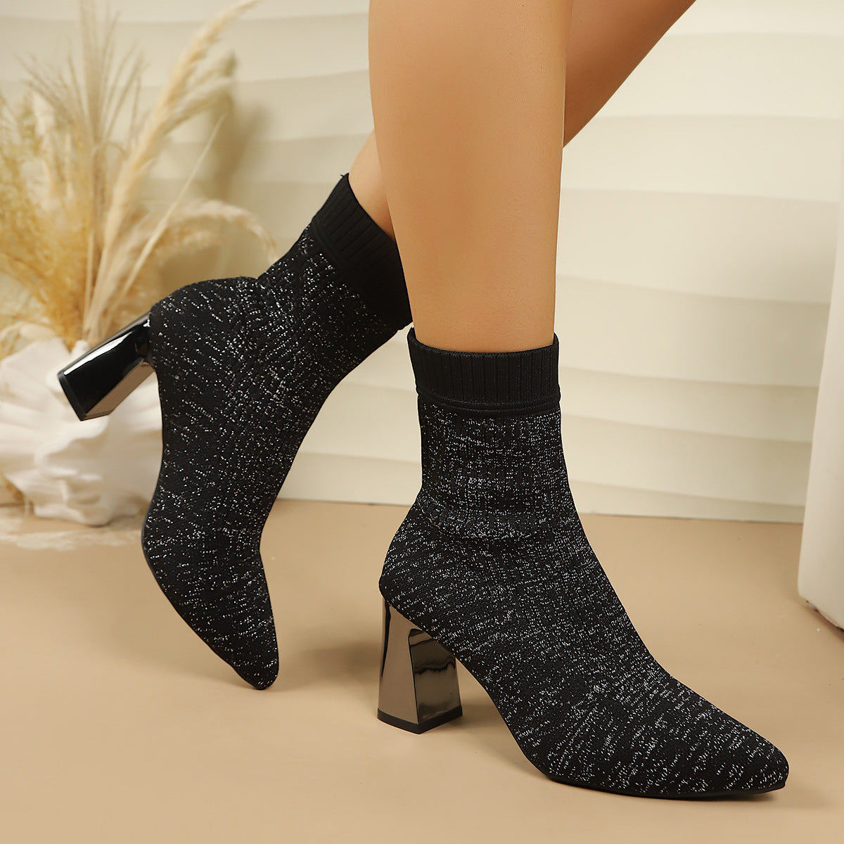 Emilie | Strumpfstiefelette mit Rippstruktur