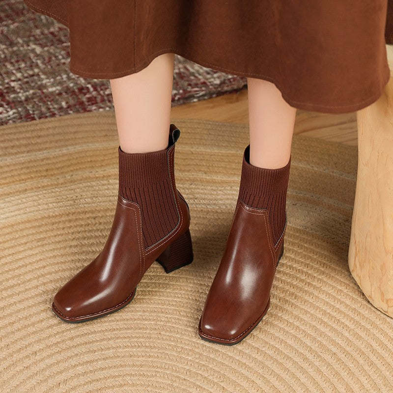 Ingeborg | Chunky Stiefelette mit Strick-Einsatz
