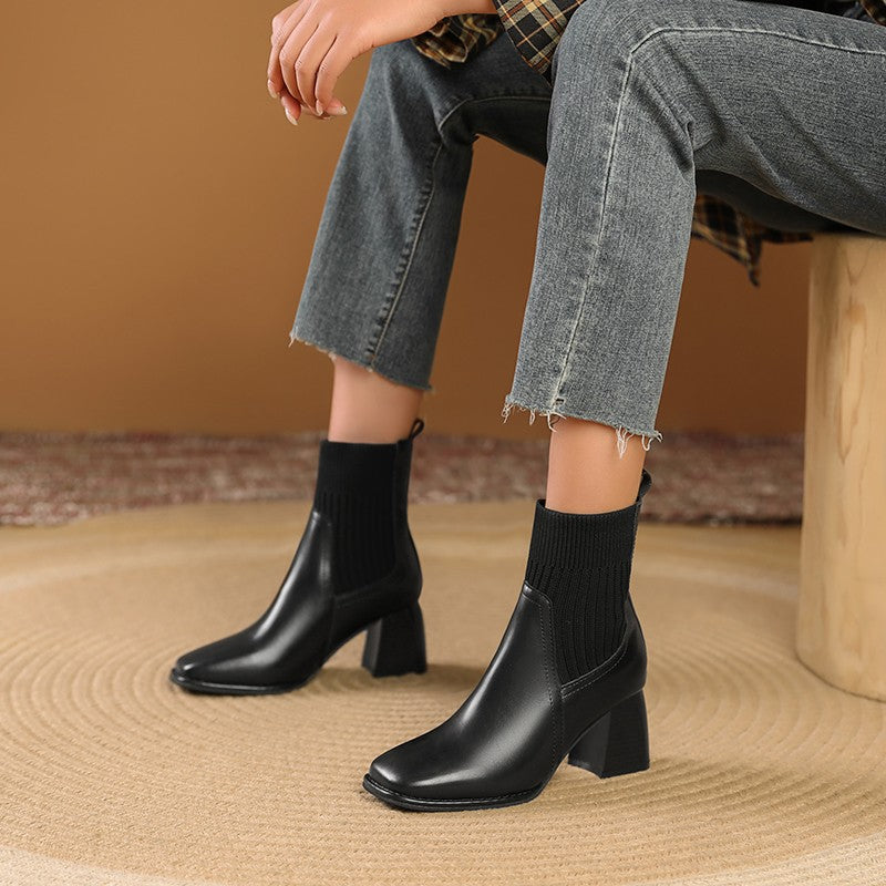 Ingeborg | Chunky Stiefelette mit Strick-Einsatz