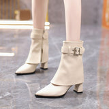 Lotte | Stiefelette mit Blockabsatz in Creme