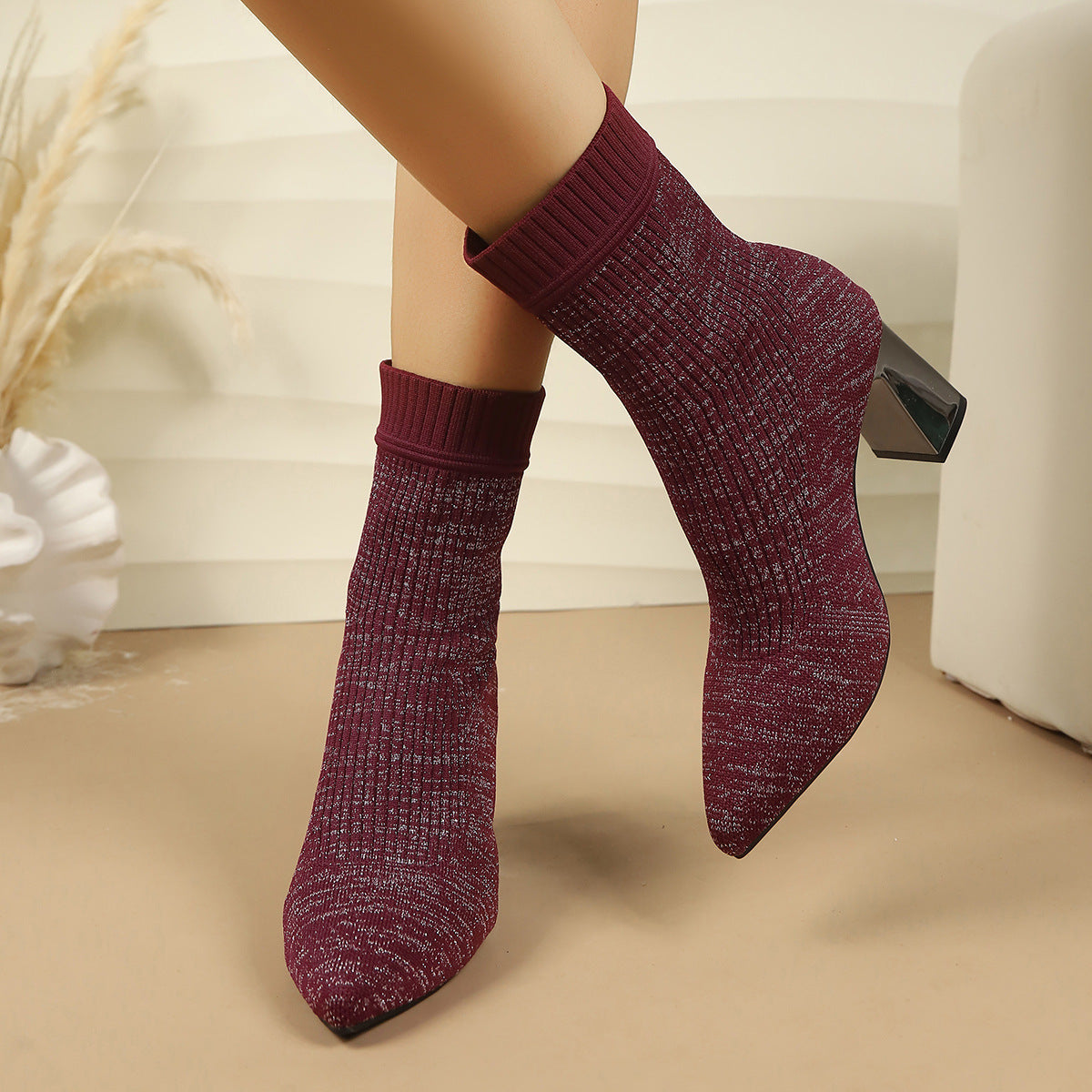 Emilie | Strumpfstiefelette mit Rippstruktur