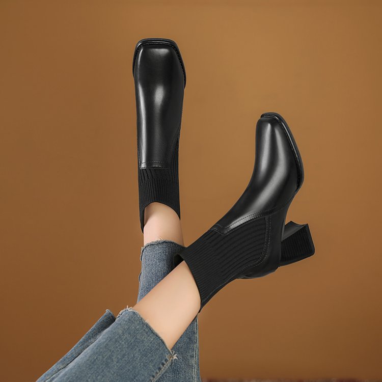 Ingeborg | Chunky Stiefelette mit Strick-Einsatz