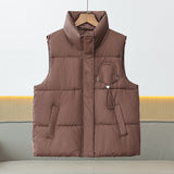 Damen leichte wattierte Steppweste mit hohem Stehkragen und Kordelapplikation