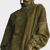 Kleid aus Fausz Suede mit Rollkragen und Fransen