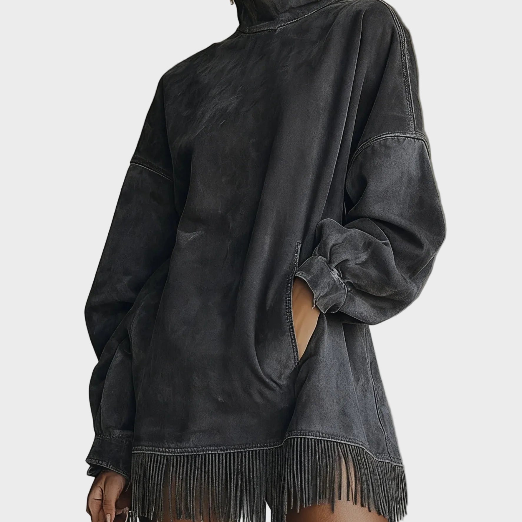 Kleid aus Fausz Suede mit Rollkragen und Fransen