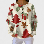 Olivia – cremefarbener Weihnachtspullover mit Weihnachtsmotiven